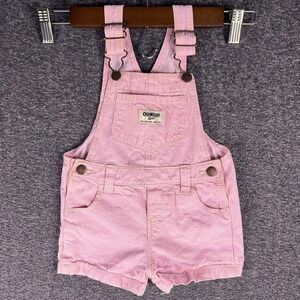 OshKosh B'gosh Shortalls Baby Girls 18M Pink Hickory Stripe Bib Overalls Casual